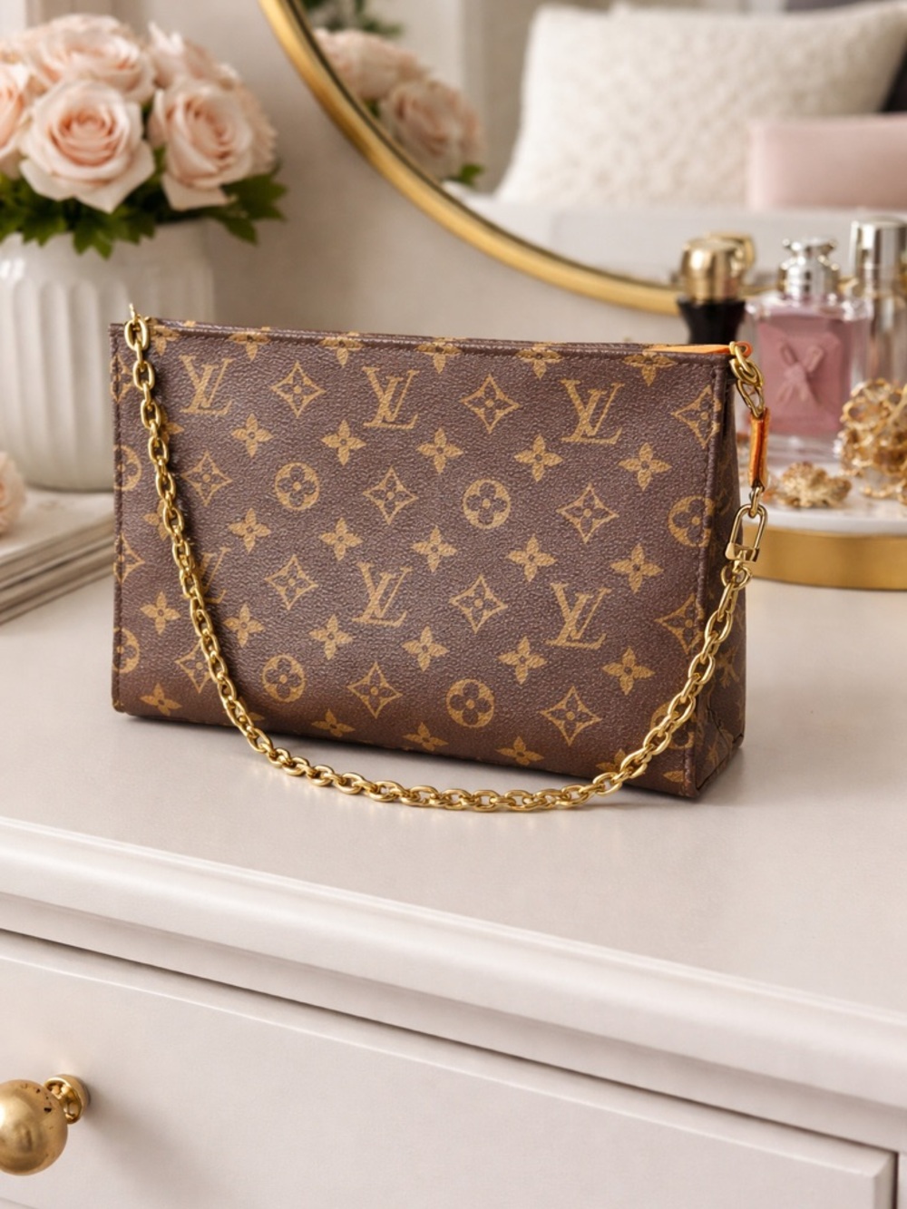 Louis Vuitton Brown Monogram Mini Bag with Gold Chain